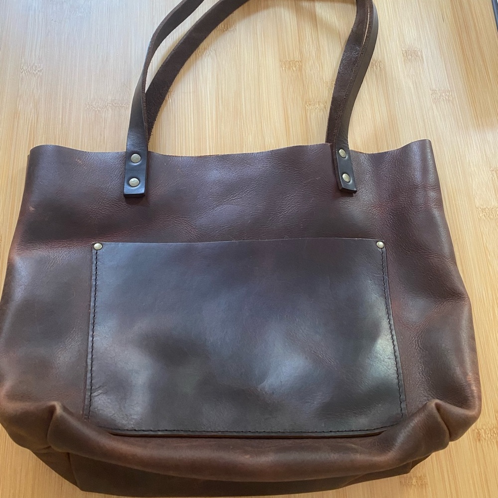 Portland Leather Company Cognac Brown Leather Medium  Tote Shoulder Bag
